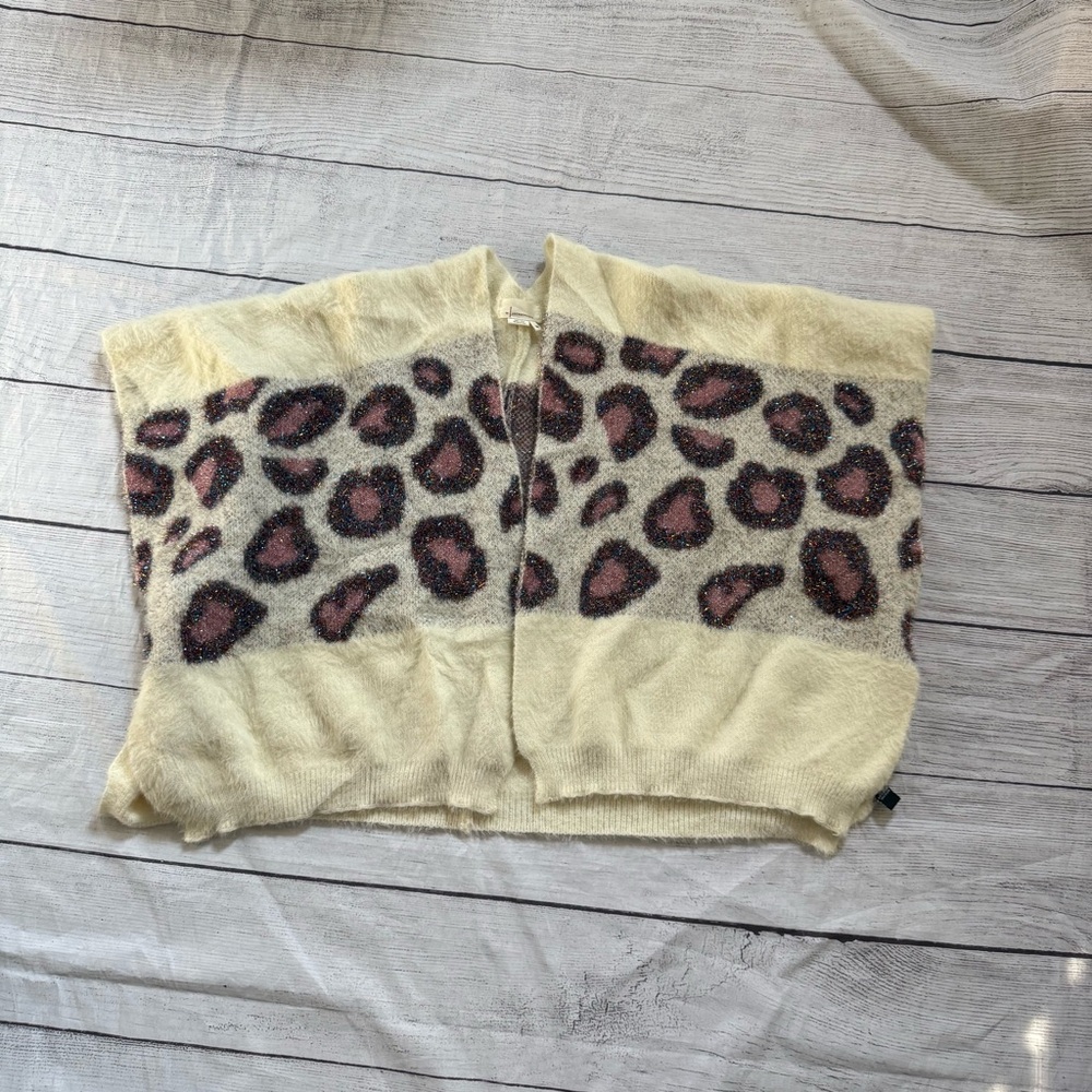 Anthropologie Kenzie Leopard Pink Shimmer wrap open front Sweater Cardigan OS